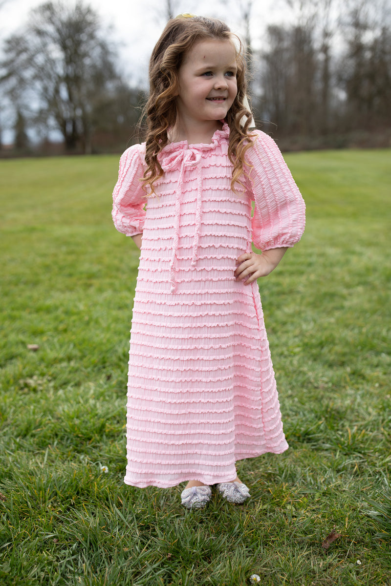 Cassandra Dress - Girls Pink Ruffle  K&K Modest Apparel