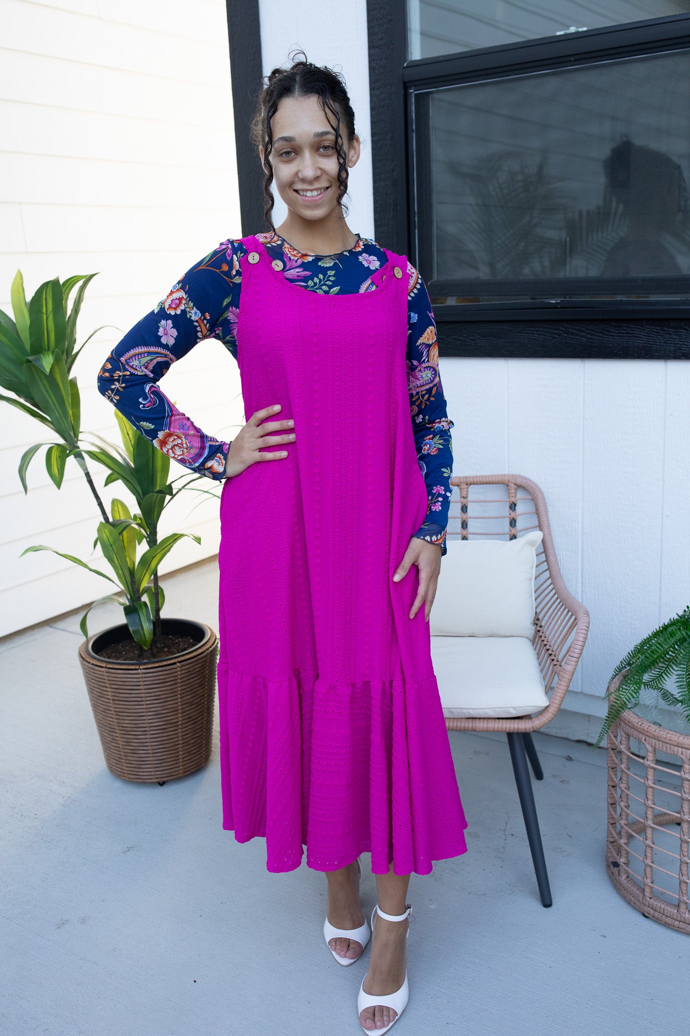 Harper Textured Jumper Dress Fuchsia / 3X