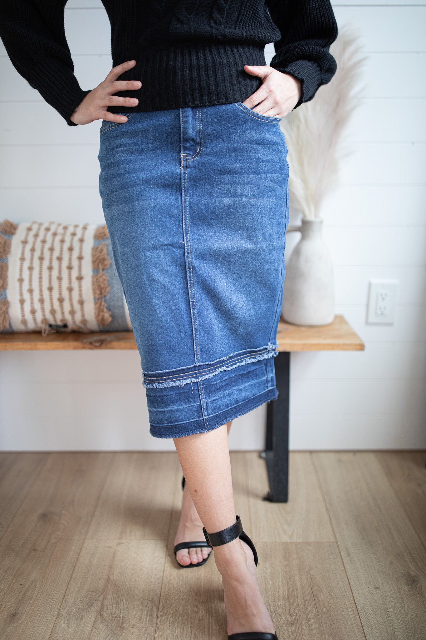 Indigo Raw Hem Denim Skirt - Main Image