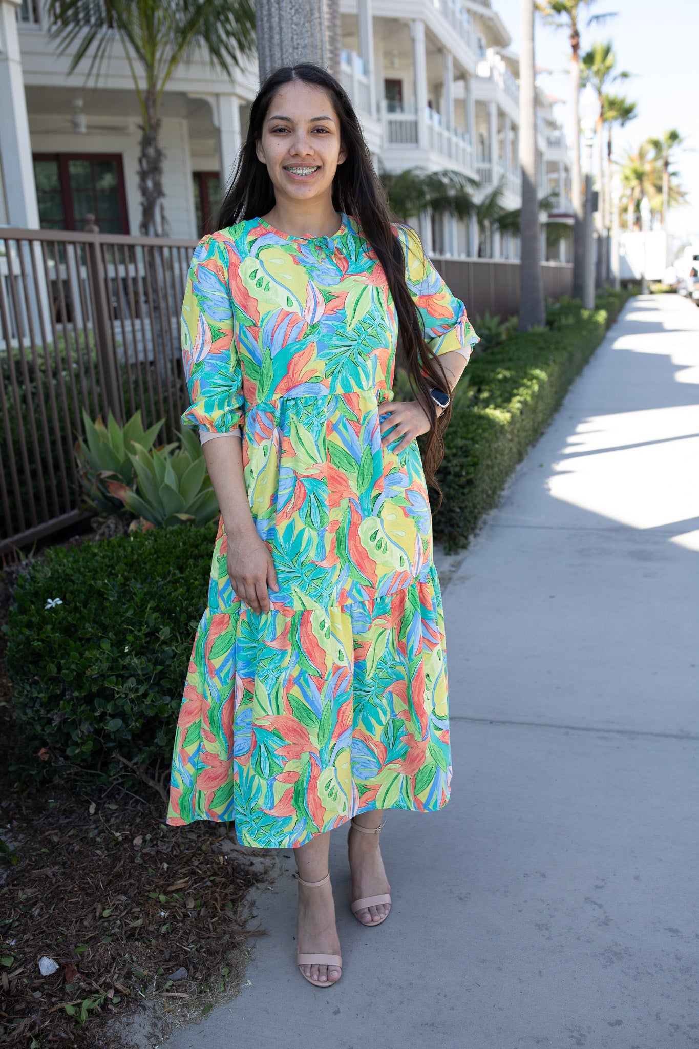 knee length dresses for ladies Kayleen Gingham Maxi Dress L main image 1
