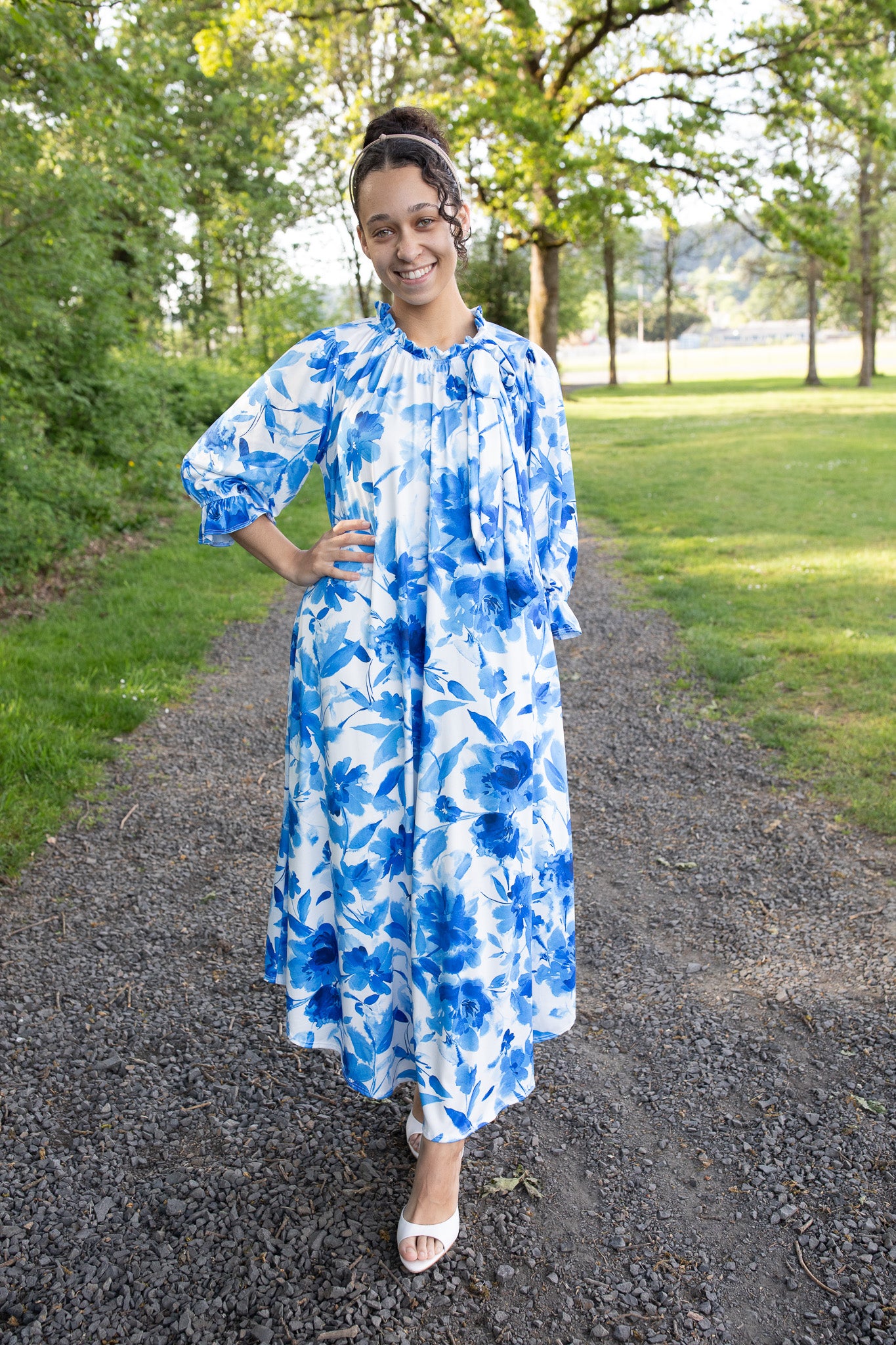Amber Dress - Blue Summer  K&K Modest Apparel