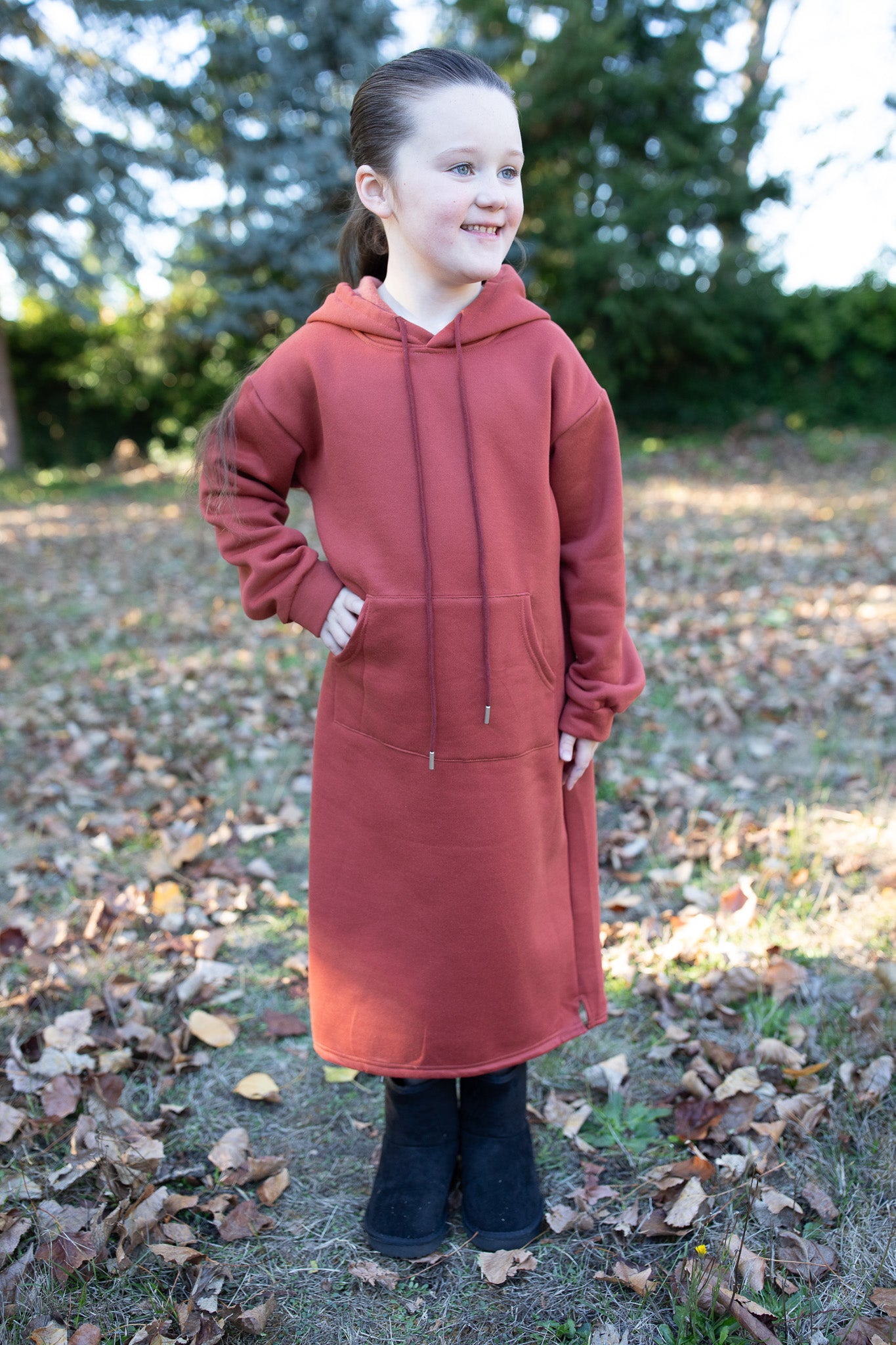 Fleece Lined Hoodie Dress - Girl's 4T / Rust Fleece Lined Hoodie Dress - Girl's 4T / Rust